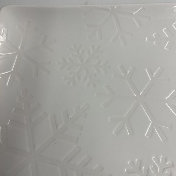 Crate & Barrel Serving Platter White 12”x 9.5” Snowflake Embossed Xmas Christmas - Picture 4 of 5